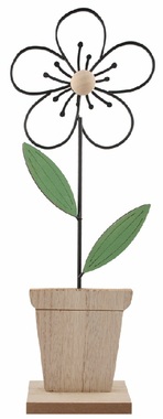 Metal Flower with green Leaves 11 x 31.5 x 5 cm for stand