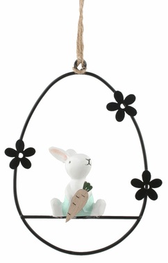 Bunny in a metal egg 9 x 12.5 x 4 cm for hanging