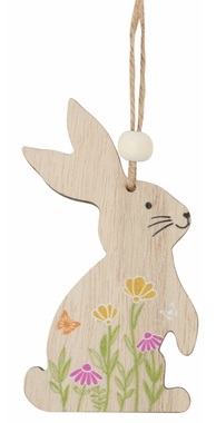 Bunny with meadow motif wooden 5 x 9 x 0.5 cm for hanging
