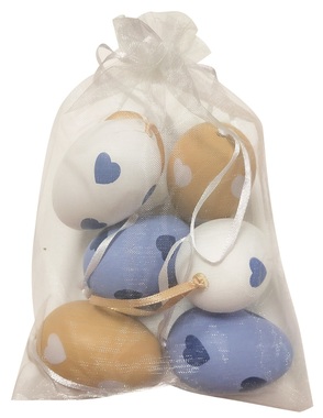Hanging Plastic Eggs 6 cm, 6 pcs in organza bag