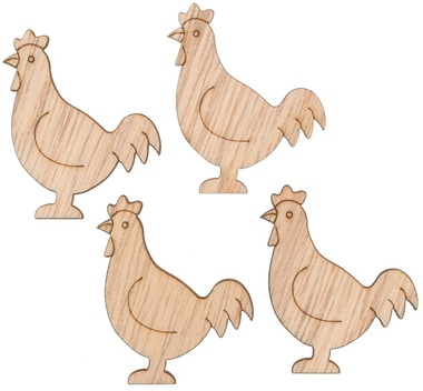 Wooden Hen 3,5 x 4 x 0,3 cm W/Double-Sided Tape 24 pcs