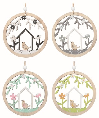Spring decoration Bird in a wooden Circle 10 x 10 x 0.5 cm for hanging