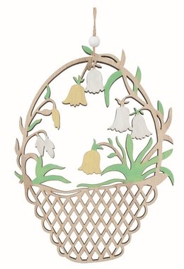 Carved Basket with yellow Flowers wooden 11 x 15 x 0.5 cm for hanging