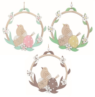 Easter decoration Bird in a Wreath 16.5 x 16 x 1 cm for hanging