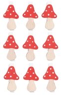 Wooden Mushrooms with Clip 4,5 cm, 9 pcs