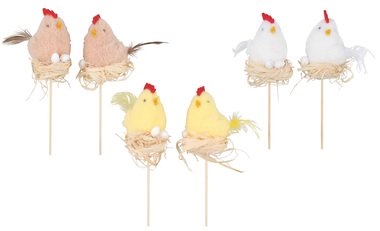 Hen, Rooster in the Nest 7 cm + stick