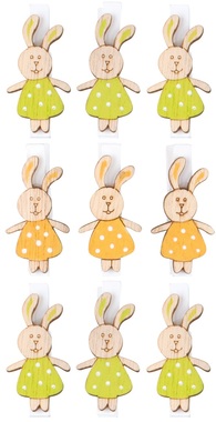 Wooden Rabbits on Peg 4,5 cm, 9 ks 