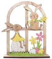 Standing Wooden Window with Rabbits 18 x 22 cm 