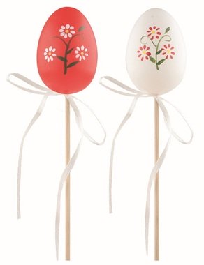 Easter Egg plastic Flower red 6 cm + stick