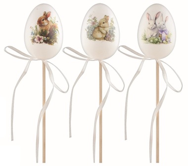 Easter Egg plastic painted Hare 6 cm + skewers