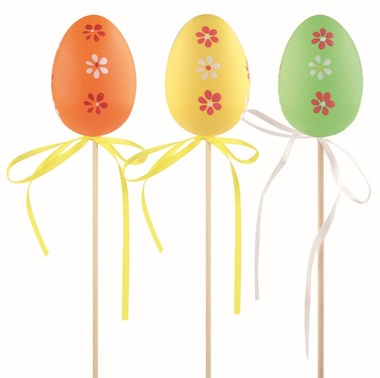 Easter plastic Eggs Flowers colored 6 cm + skewers