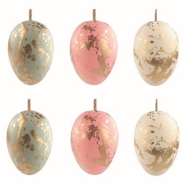 Easter Eggs plastic With gold effect 4 cm for hanging, 6 pcs in a bag