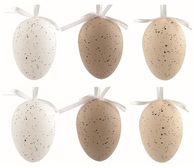 Easter plastic Eggs, speckled light brown 6 cm, for hanging, 6 pcs in a bag
