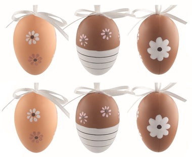 Easter Eggs plastic Brown 6 cm for hanging, 6 pcs in a bag