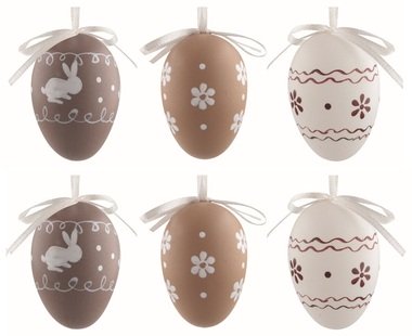 Easter Eggs plastic Brown decor 6 cm for hanging, 6 pcs in a bag