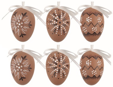Easter Egg plastic with Easter motif 6 cm for hanging, 6 pcs in a bag