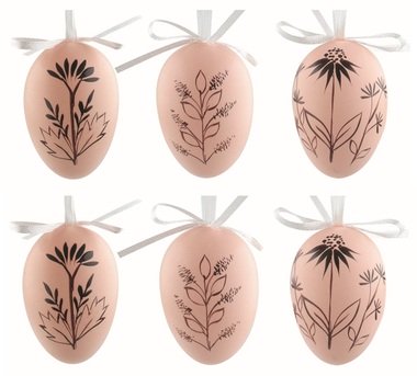 Easter Egg plastic Beige 6 cm for hanging, 6 pcs in a bag