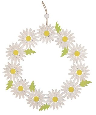 Wooden Flower Wreath for hanging, Yellow 22 x 22 x 0,5 cm