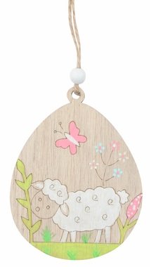 Egg with Sheep and Pink Butterfly wooden 7.5 x 9 x 0.5 cm, for hanging