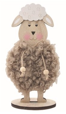 Wooden Sheep brown 11 x 20 x 6 cm on stand