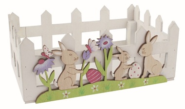 Wooden Fence Easter Bunnies white 16 x 6.5 x 10 cm