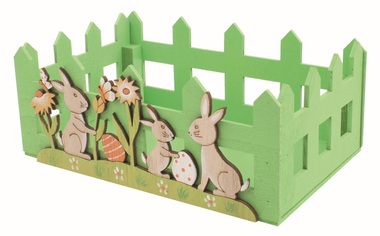 Wooden Fence Easter Bunnies green 16 x 6.5 x 10 cm
