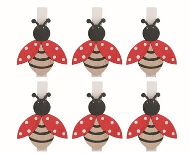 Wooden Ladybird 3 × 3.5 × 0.3 cm, on a clip, 6 pcs in a bag