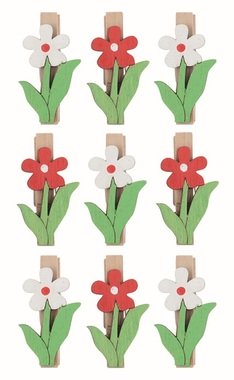Wooden Flower 3.5 × 2.5 × 0.3 cm, on clip, 9 pcs in a bag