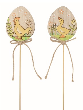 Egg with Goose or Rooster wooden 4.5 x 5.5 x 0.5 cm + stick