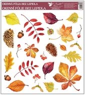 Decorative Window Cling – Colorful autumn Leaves with Pine Cones and Chestnuts