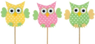 Felt Owl with Dots on Stick 7 cm + Stick 