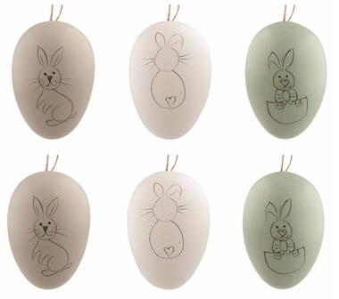 Easter Eggs plastic With bunny outline 6 cm for hanging, 6 pcs in a bag