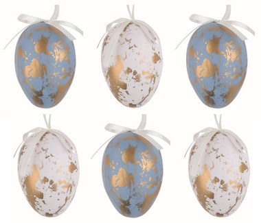 Easter plastic Eggs with gold decor 6 cm for hanging, 6 pcs in a bag