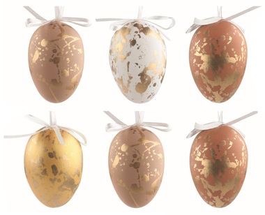 Easter Egg plastic With gold effect 6 cm for hanging, 6 pcs in a bag