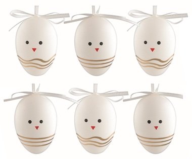 Easter Eggs plastic White chicks 6 cm for hanging, 6 pcs in a bag