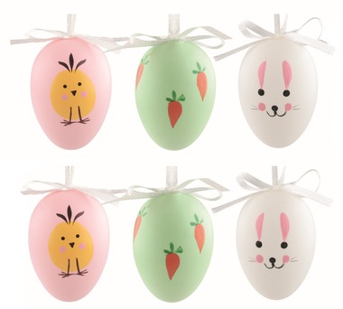 Easter Eggs plastic painted Easter 6 cm for hanging, 6 pcs in a bag
