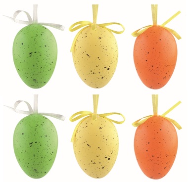 Easter Eggs plastic Speckled colored 6 cm for hanging, 6 pcs in a bag