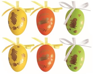 Easter Eggs plastic colored Golden bunnies 6 cm for hanging, 6 pcs in a bag