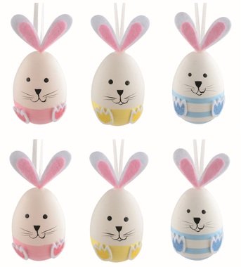 Easter Eggs plastic Bunnies 6 cm for hanging, 6 pcs in a bag