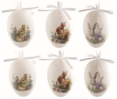 Easter Eggs plastic Painted bunnies 6 cm for hanging, 6 pcs in a bag