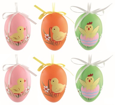 Easter Egg plastic painted Chicks 6 cm for hanging, 6 pcs in a bag