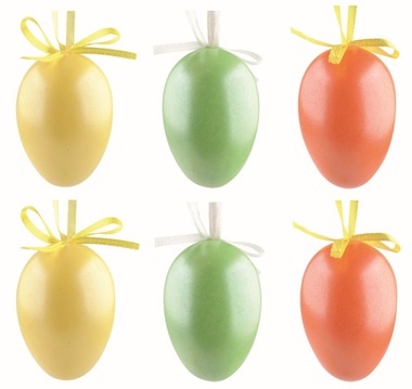 Easter Eggs plastic Shiny colored 6 cm for hanging, 6 pcs in a bag