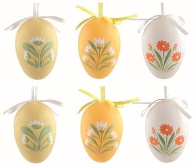 Easter Eggs plastic painted Flowers 6 cm for hanging, 6 pcs in a bag