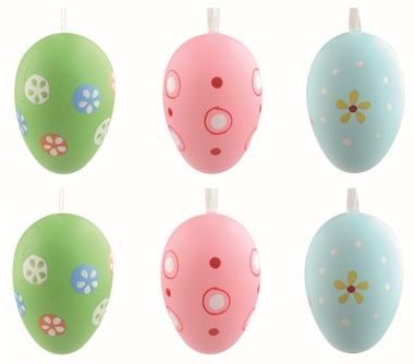 Set of Easter plastic Eggs painted Colorful 6 cm for hanging, 6 pcs in polybag