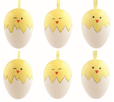 Set of Easter plastic Eggs Chicks 6 cm for hanging, 6 pcs in a polybag