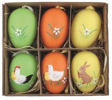 Set of Easter plastic Eggs painted Easter 6 cm for hanging, 6 pcs in a box