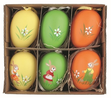 Set of Easter plastic Eggs painted Bunnies 6 cm for hanging, 6 pcs in a box
