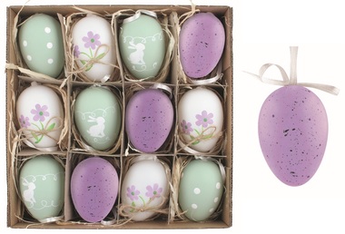 Set of Easter plastic Eggs Lavender 6 cm for hanging, 12 pcs in a box