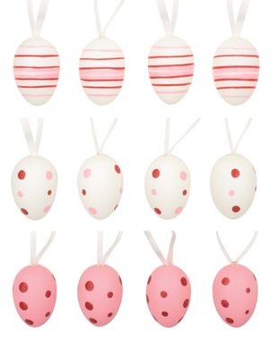 Hanging Plastic Eggs 4 cm, 12 pcs in polybag w/2 Flowers