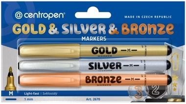 CENTROPEN Permanent Markers – set of 3 (gold, silver, bronze) 1,5 - 3 mm